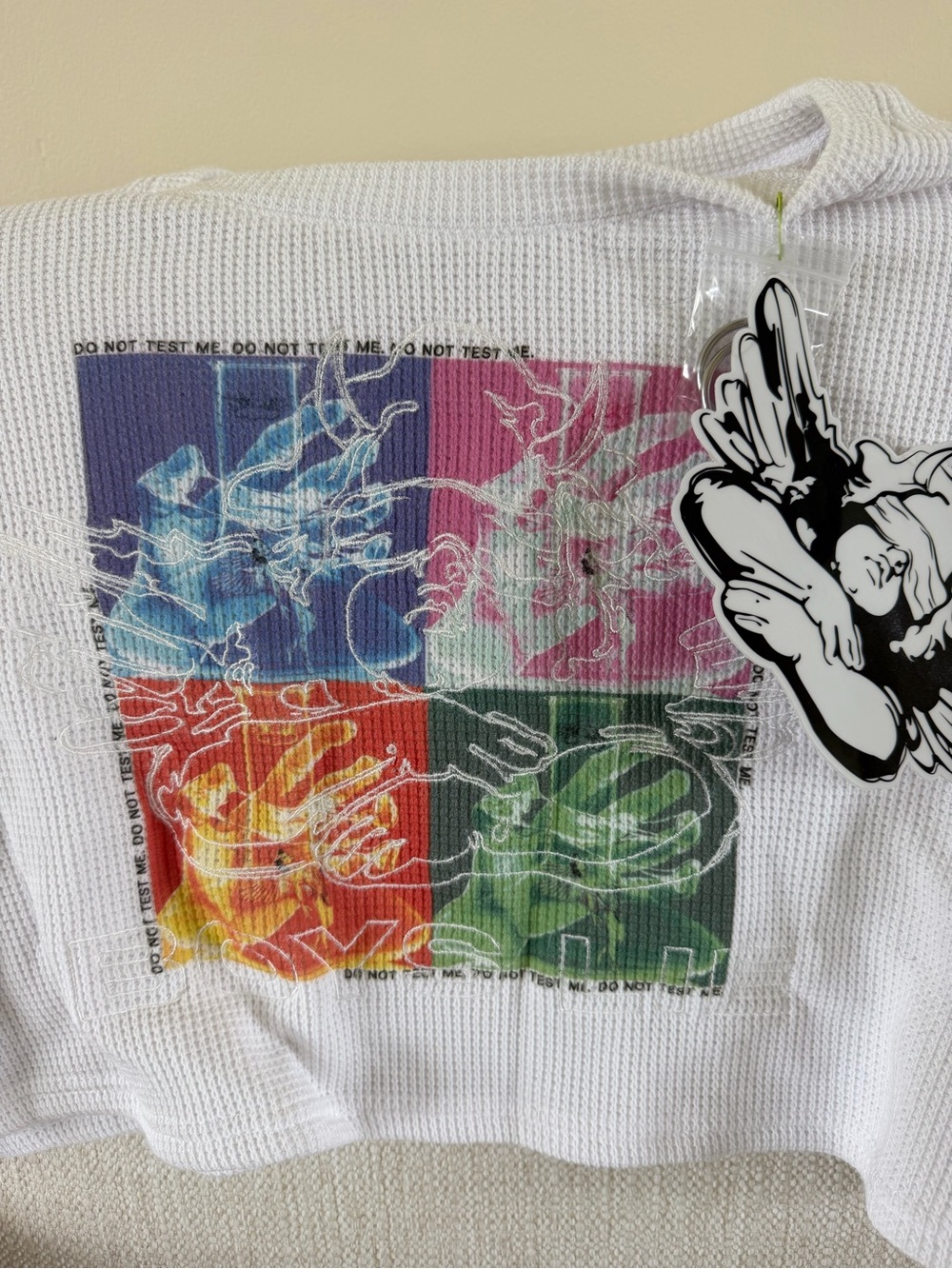NWT Boys Lie "Don't Test Me" thermal waffle knit crop top with silver hardware - Picture 5 of 8